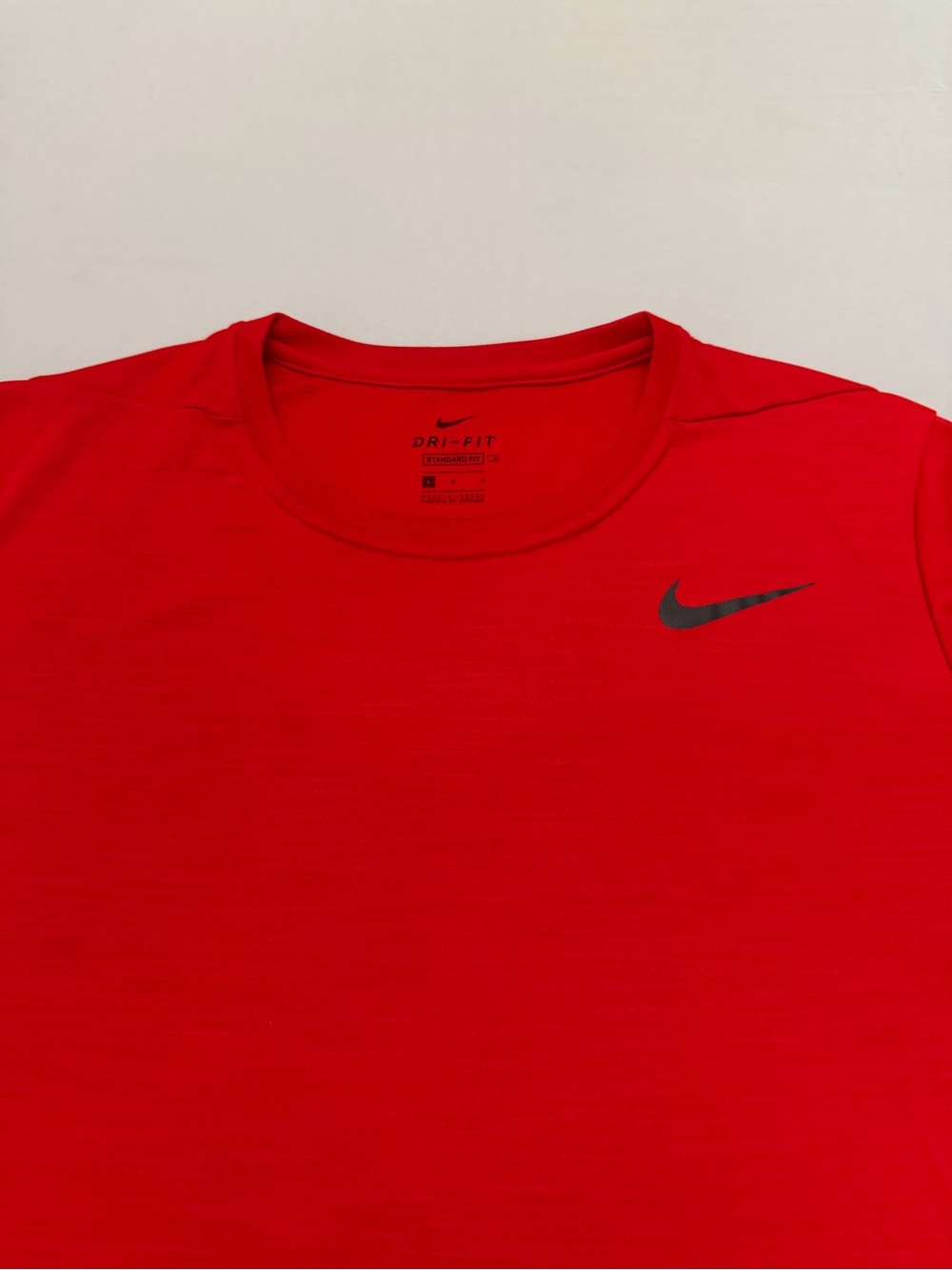 Nike Men’s Bright Red Short Sleeve Athletic Tee with Black Swoosh - Picture 2 of 4